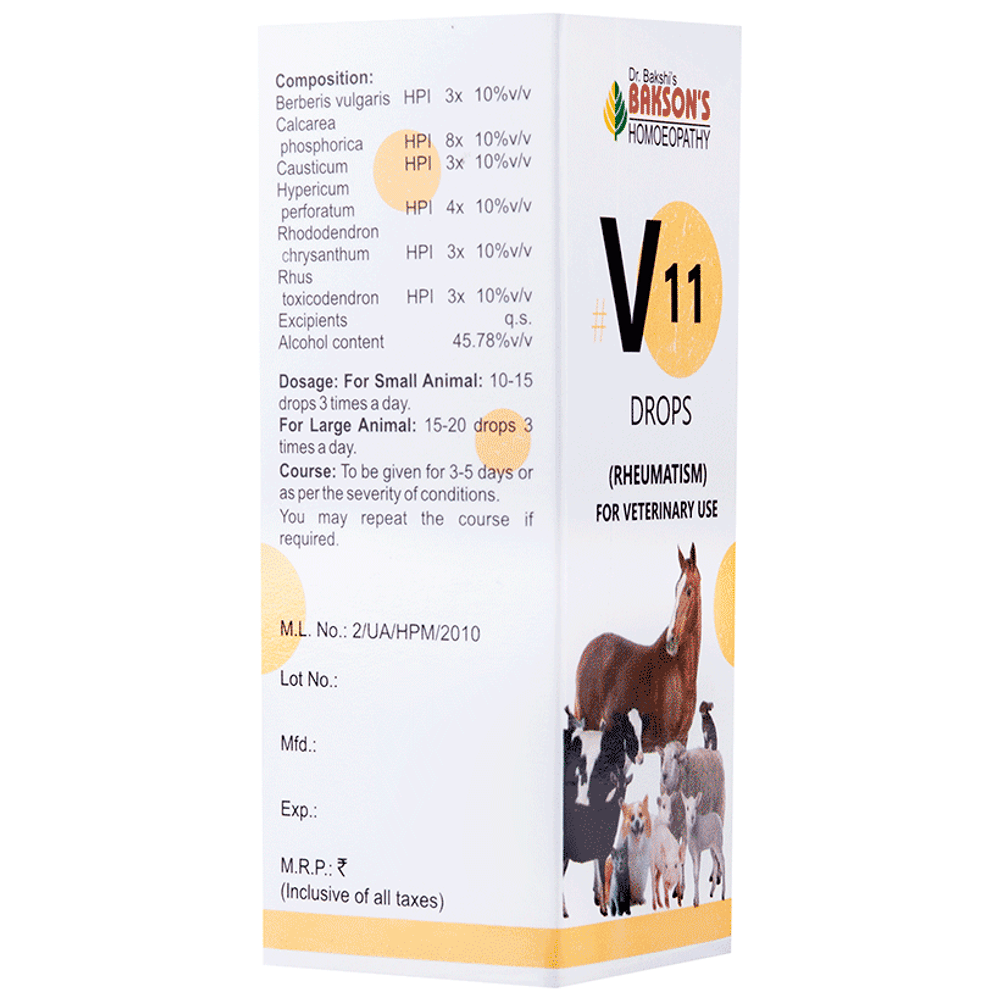 Bakson's Homeopathy V11 Rheumatism Drop for Veterinary Use bottle of 30 ml Drop