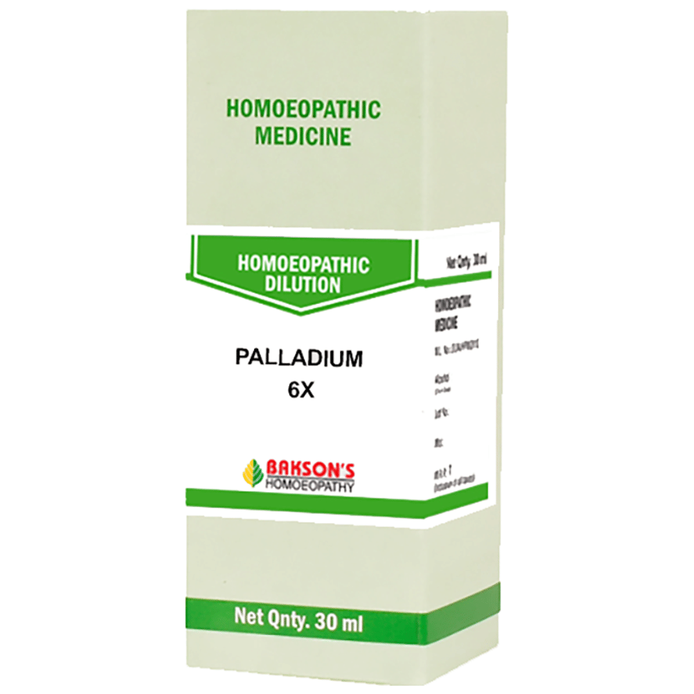 Bakson's Homeopathy Palladium Dilution 6X bottle of 30 ml Dilution