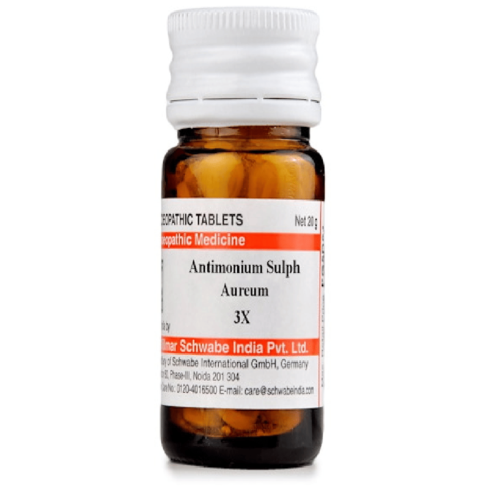 Dr Willmar Schwabe India Antimonium Sulph Aureum Trituration Tablet 3X bottle of 20 gm Trituration Tablet Dr Willmar Schwabe India Antimonium Sulph Aureum Trituration Tablet 3X bottle of 20 gm Trituration Tablet