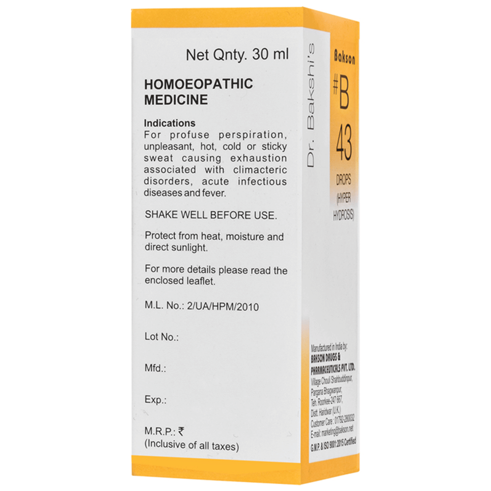 Bakson B43 Hyper Hydrosis Drop bottle of 30 ml Drop