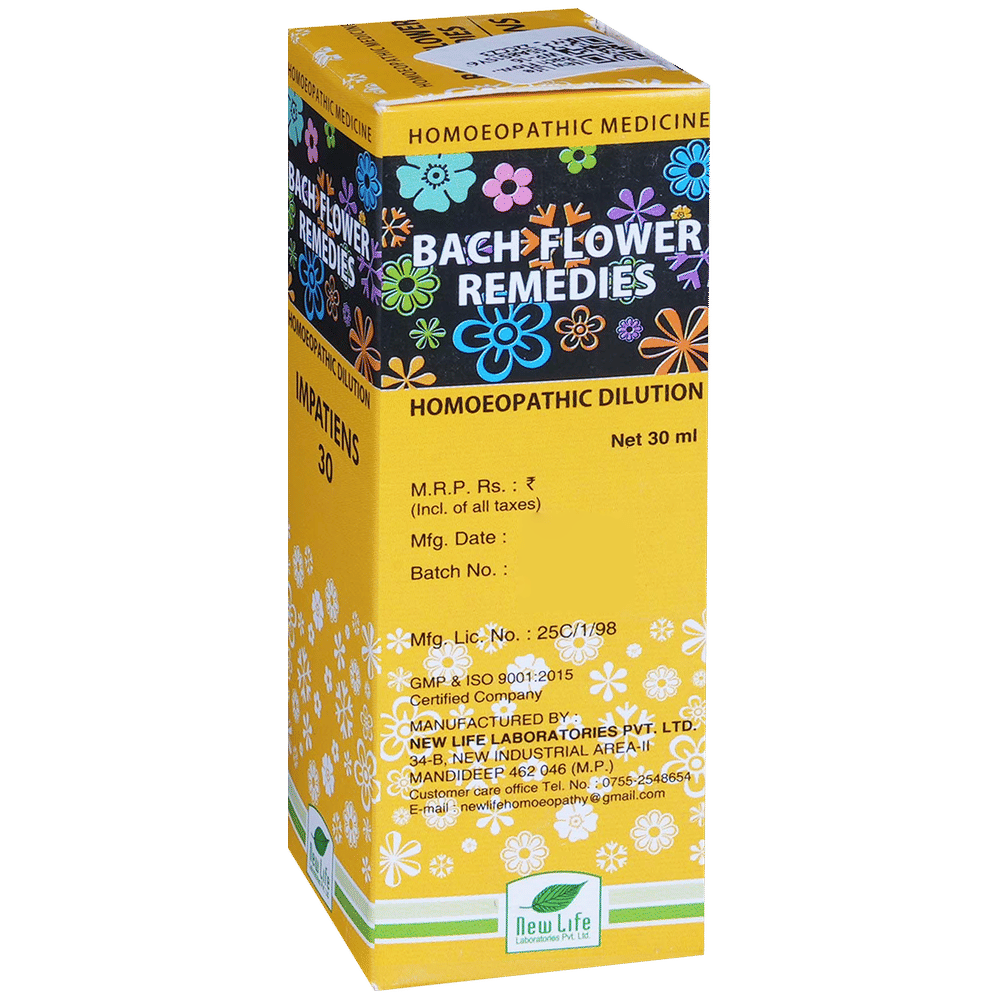 New Life Bach Flower Impatiens 30 bottle of 30 ml Dilution New Life Bach Flower Impatiens 30 bottle of 30 ml Dilution