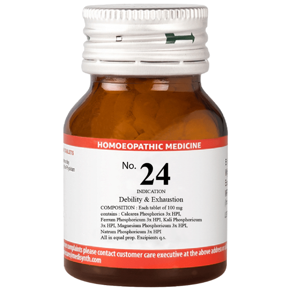 Medisynth Bio-chemic Combination No.24 Debility & Exhaustion bottle of 25 gm Biocombination Tablet Medisynth Bio-chemic Combination No.24 Debility & Exhaustion bottle of 25 gm Biocombination Tablet
