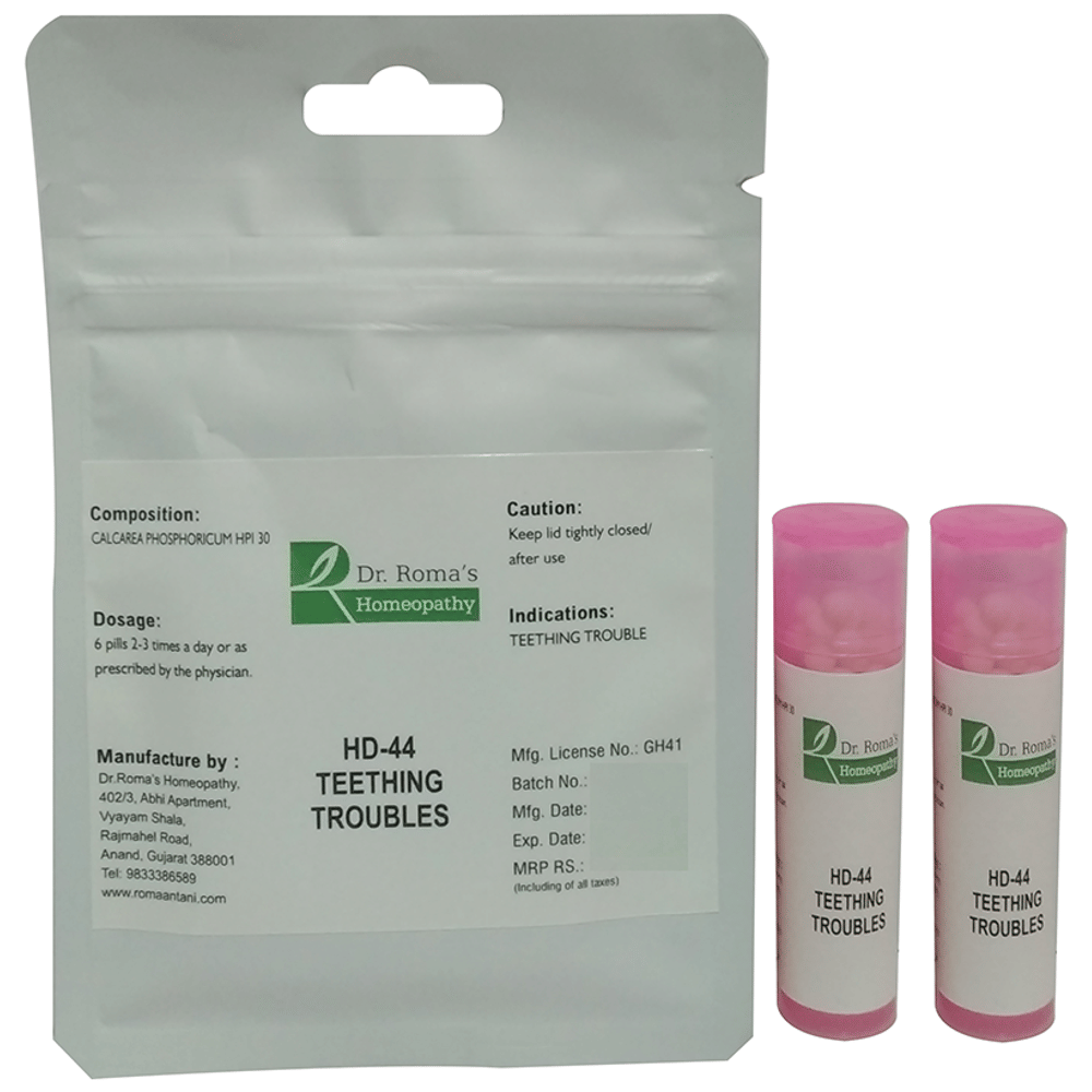 Dr. Romas Homeopathy HD-44 Teething Troubles, 2 Bottles of 2 Dram packet of 2 bottles