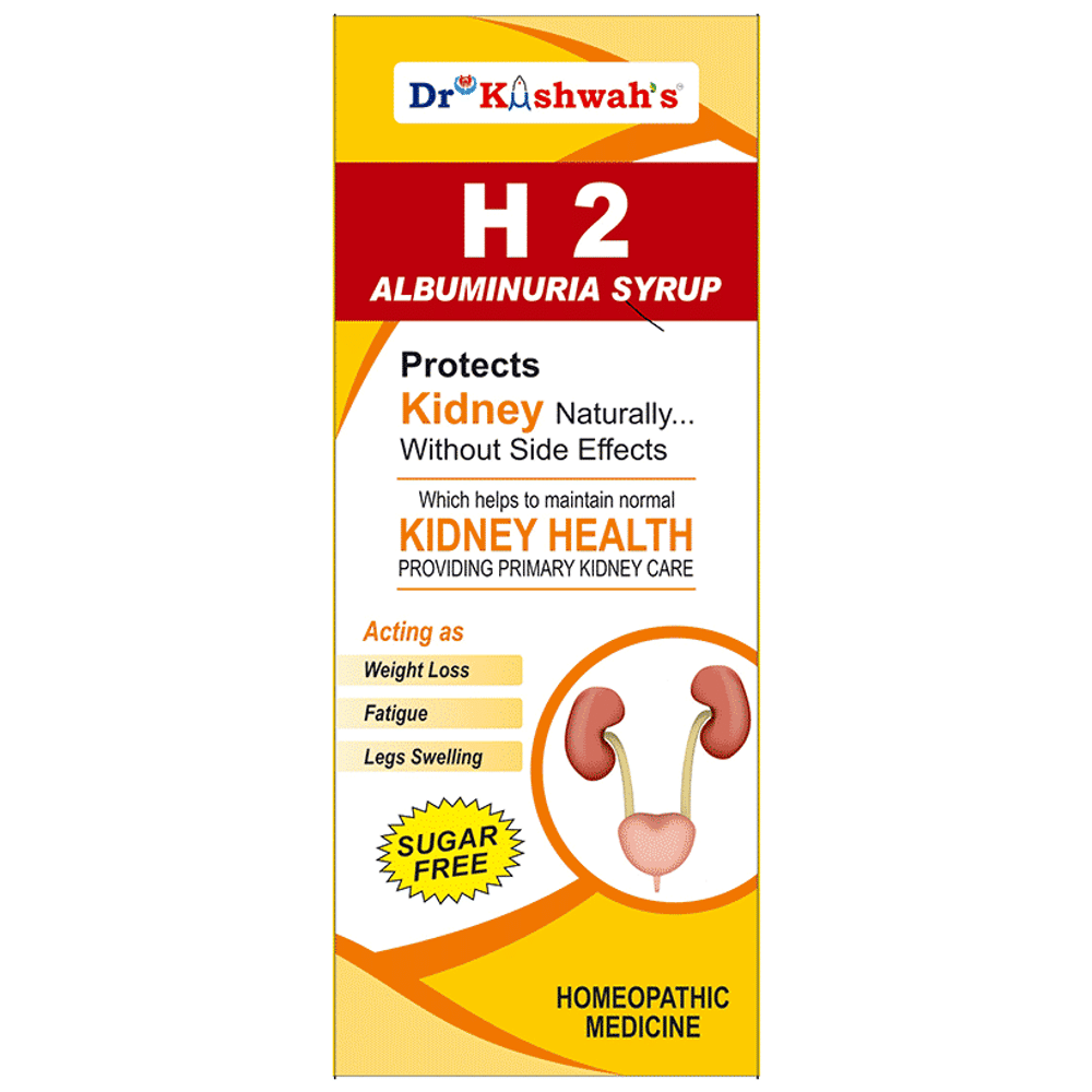 Dr Kushwah's H 2 Albuminuria Syrup Sugar Free bottle of 225 ml Syrup