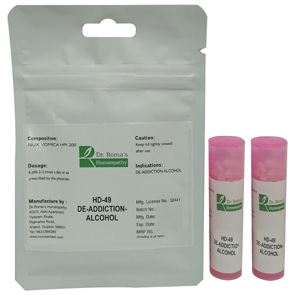 Dr. Romas Homeopathy HD-49 De-Addictio Alcohol, 2 Bottles of 2 Dram packet of 2 bottles