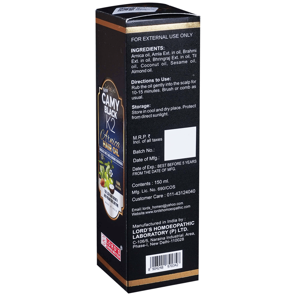 Lord's Camy Black K2 Arnica Hair Oil bottle of 150 ml Oil Lord's Camy Black K2 Arnica Hair Oil bottle of 150 ml Oil