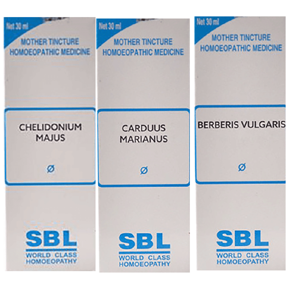 Combo Pack of SBL Berberis Vulgaris Mother Tincture Q, SBL Chelidonium Majus Mother Tincture Q & SBL Carduus Marianus Mother Tincture Q (30ml Each) combo pack of 3 bottles