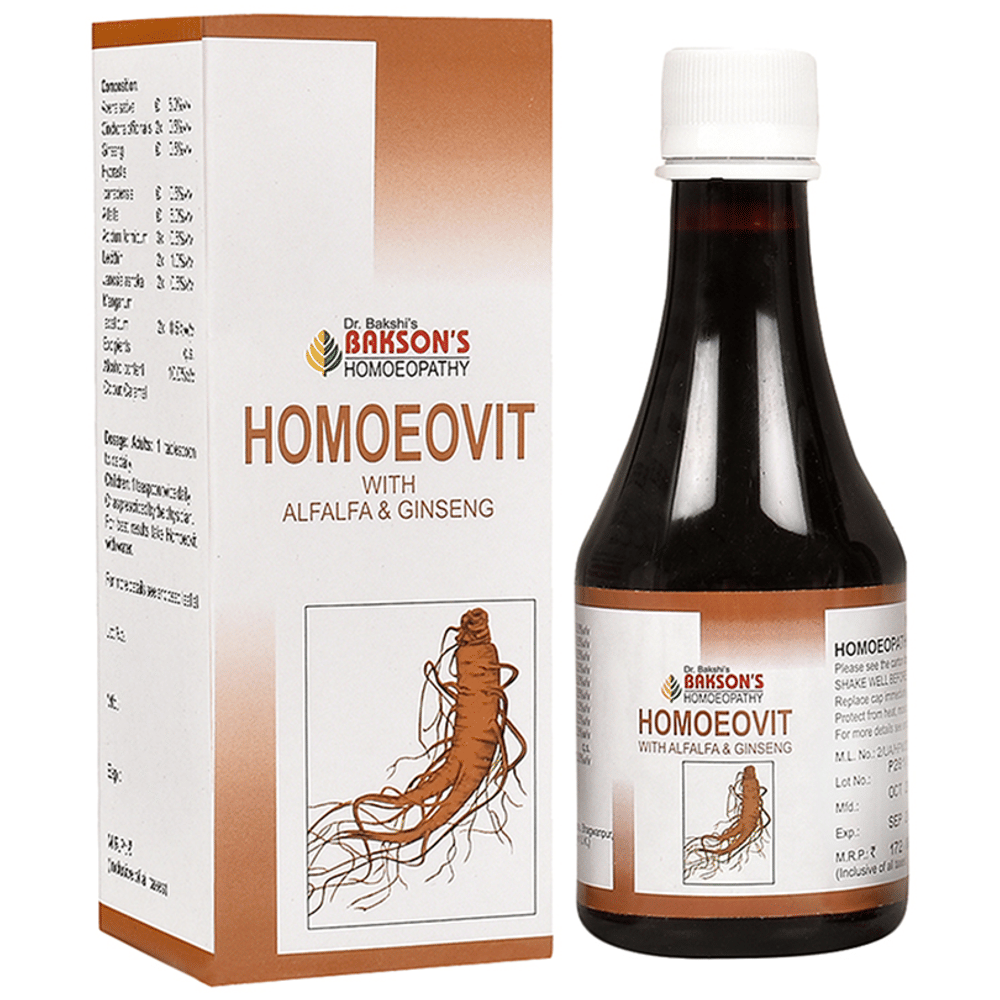 Bakson's Homeopathy Homoeovit with Alfalfa & Ginseng Syrup bottle of 225 ml Syrup