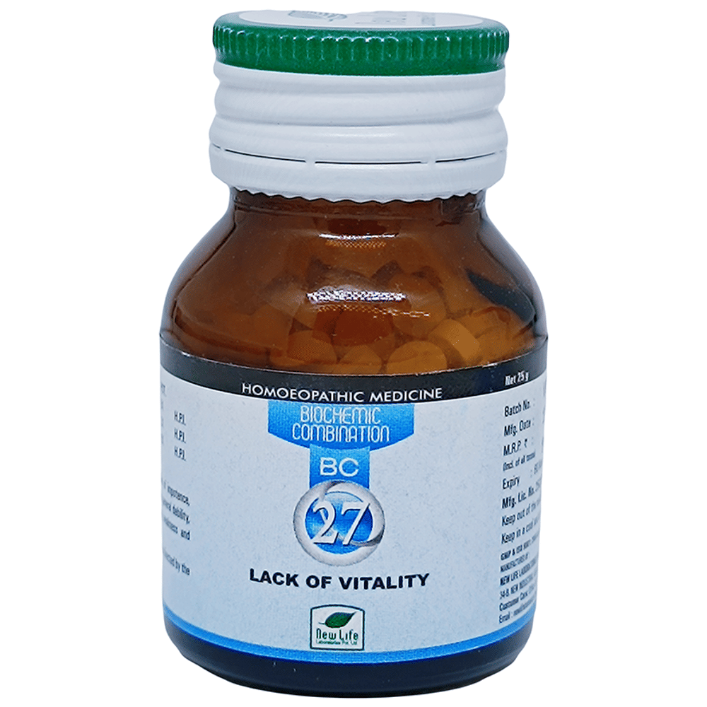 New Life Bio Combination No. 27 Lack Of Vitality bottle of 25 gm Biocombination Tablet New Life Bio Combination No. 27 Lack Of Vitality bottle of 25 gm Biocombination Tablet