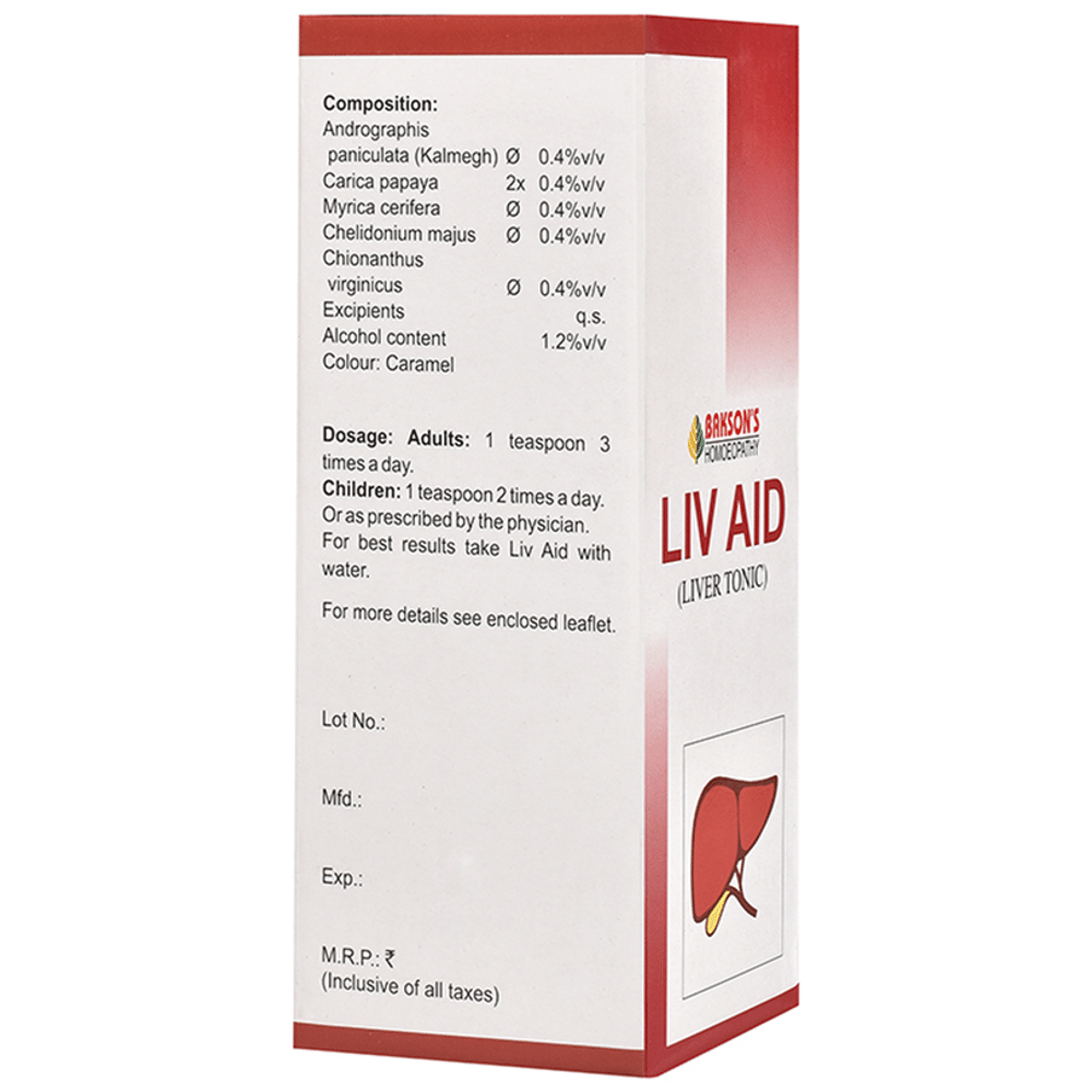 Bakson's Homeopathy Liv Aid Liver Tonic bottle of 115 ml Tonic Bakson's Homeopathy Liv Aid Liver Tonic bottle of 115 ml Tonic
