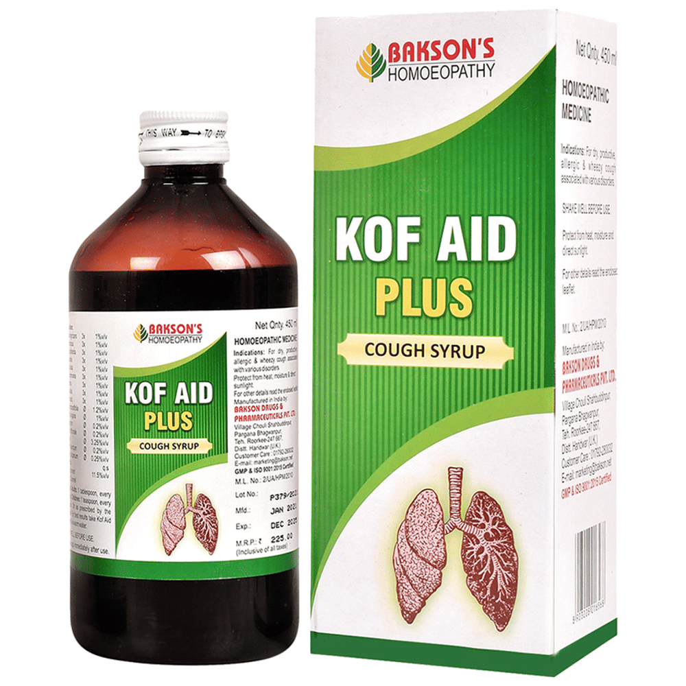 Bakson's Homeopathy Kof Aid Plus Cough Syrup bottle of 450 ml Syrup
