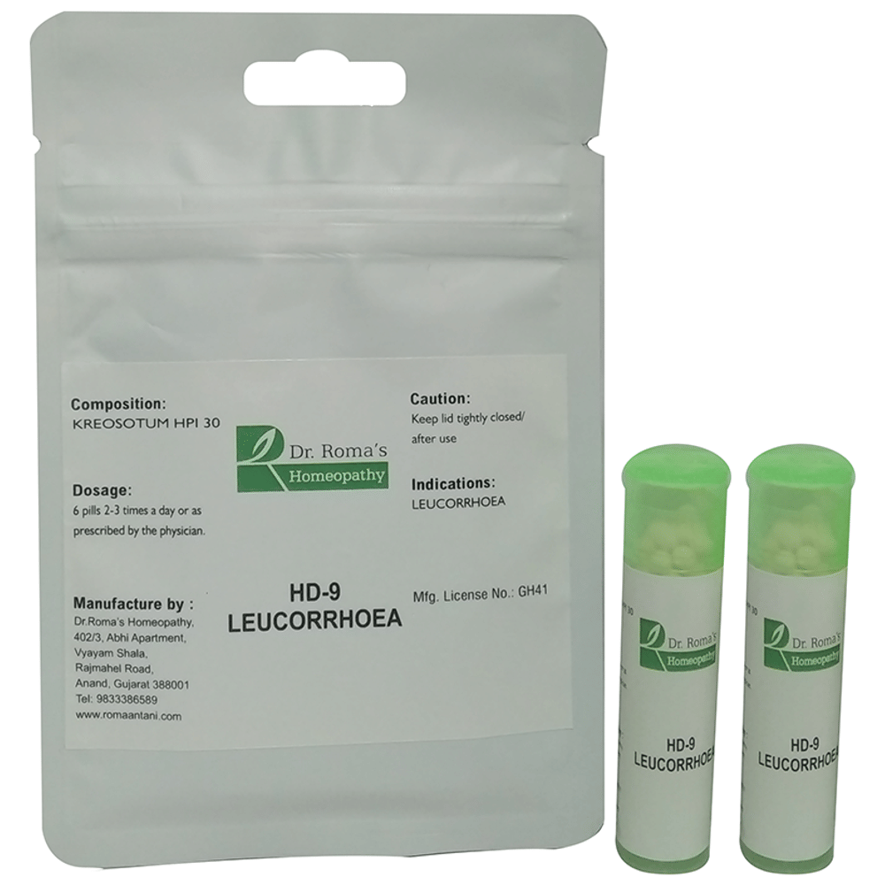Dr. Romas Homeopathy HD-9 Leucorrhoea, 2 Bottles of 2 Dram packet of 2 bottles