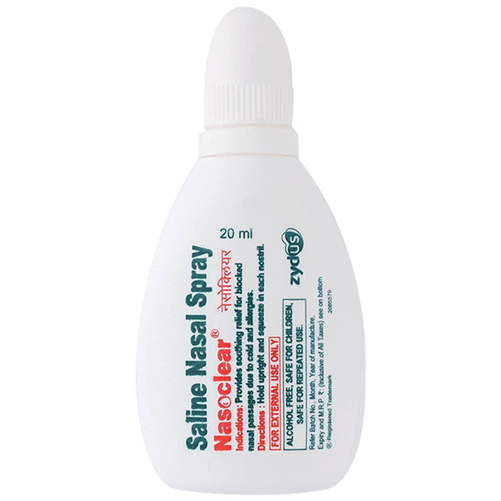 Nasoclear Saline Nasal Spray | Provides Relief From Nasal Congestion Due To Cold & Allergies| Suitable for Children Upto 10 Years bottle of 20 ml Nasal Spray