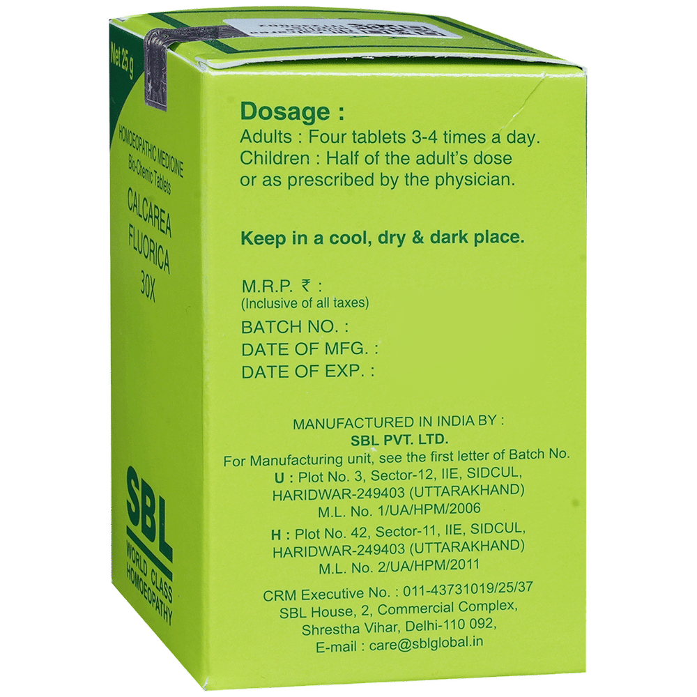 SBL Calcarea Fluorica Biochemic Tablet 30X bottle of 25 gm Biochemic Tablet