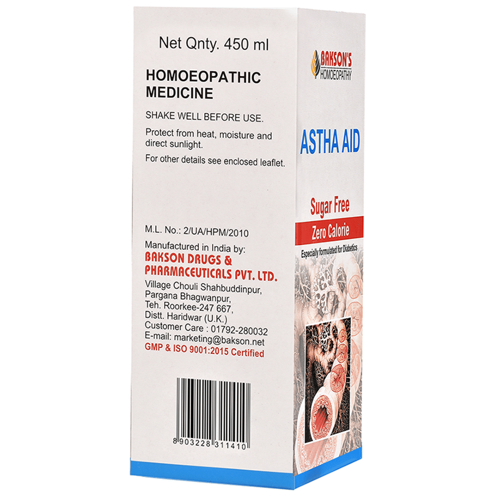 Bakson's Homeopathy Astha Aid Syrup Sugar Free bottle of 450 ml Syrup Bakson's Homeopathy Astha Aid Syrup Sugar Free bottle of 450 ml Syrup