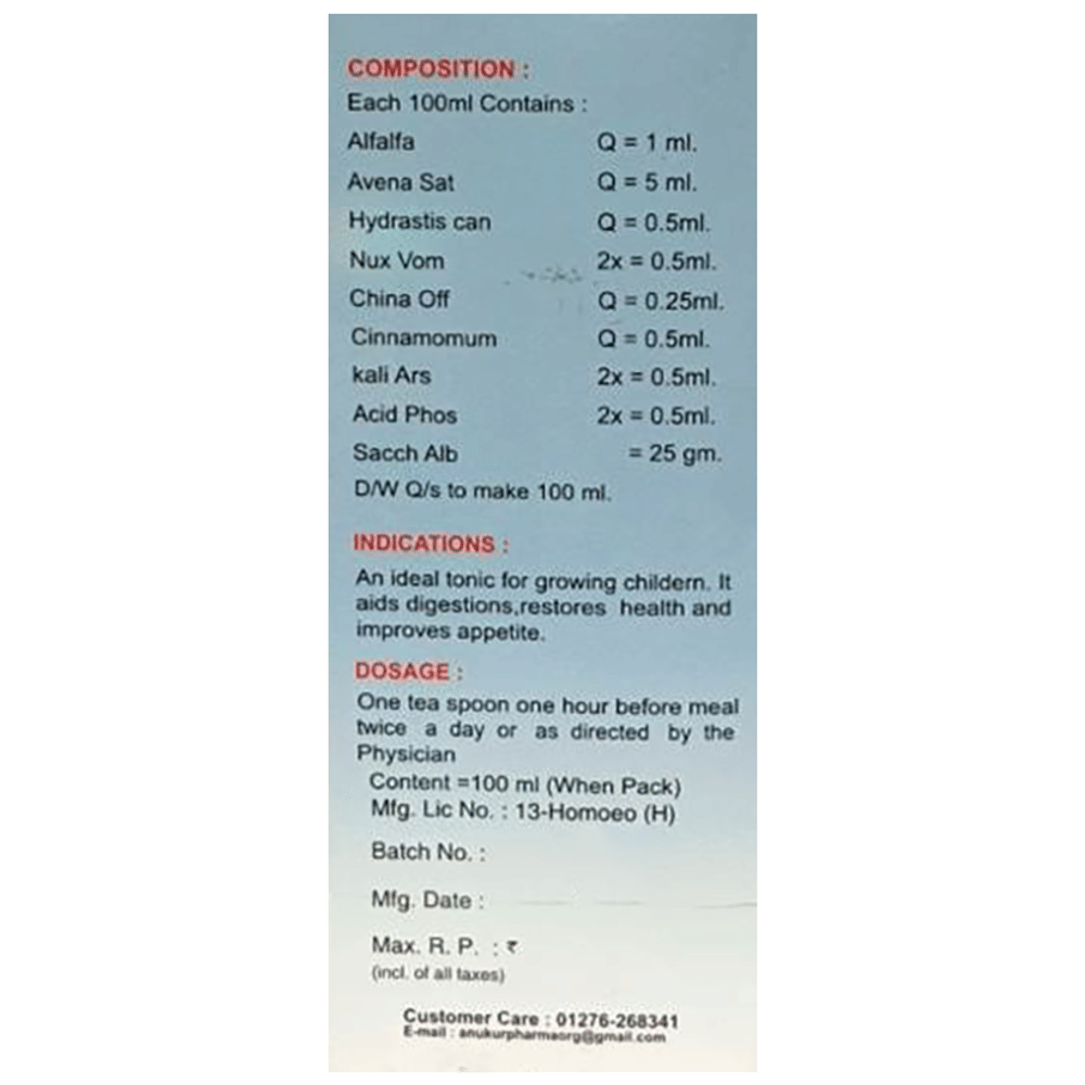 Ankur Alfalfa Pediatrics Tonic bottle of 100 ml Tonic Ankur Alfalfa Pediatrics Tonic bottle of 100 ml Tonic
