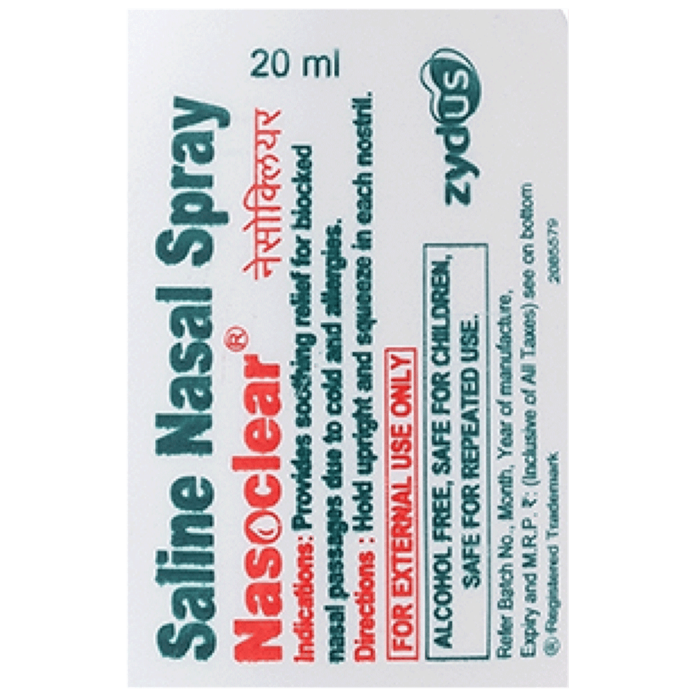 Nasoclear Saline Nasal Spray | Provides Relief From Nasal Congestion Due To Cold & Allergies| Suitable for Children Upto 10 Years bottle of 20 ml Nasal Spray Nasoclear Saline Nasal Spray | Provides Relief From Nasal Congestion Due To Cold & Allergies| Suitable for Children Upto 10 Years bottle of 20 ml Nasal Spray
