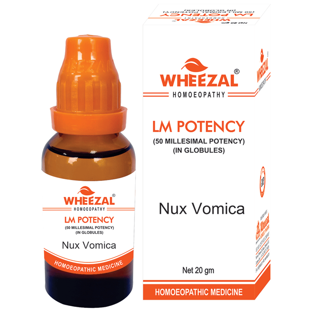 Wheezal Nux Vomica Globules 0/24 LM bottle of 20 gm Globules