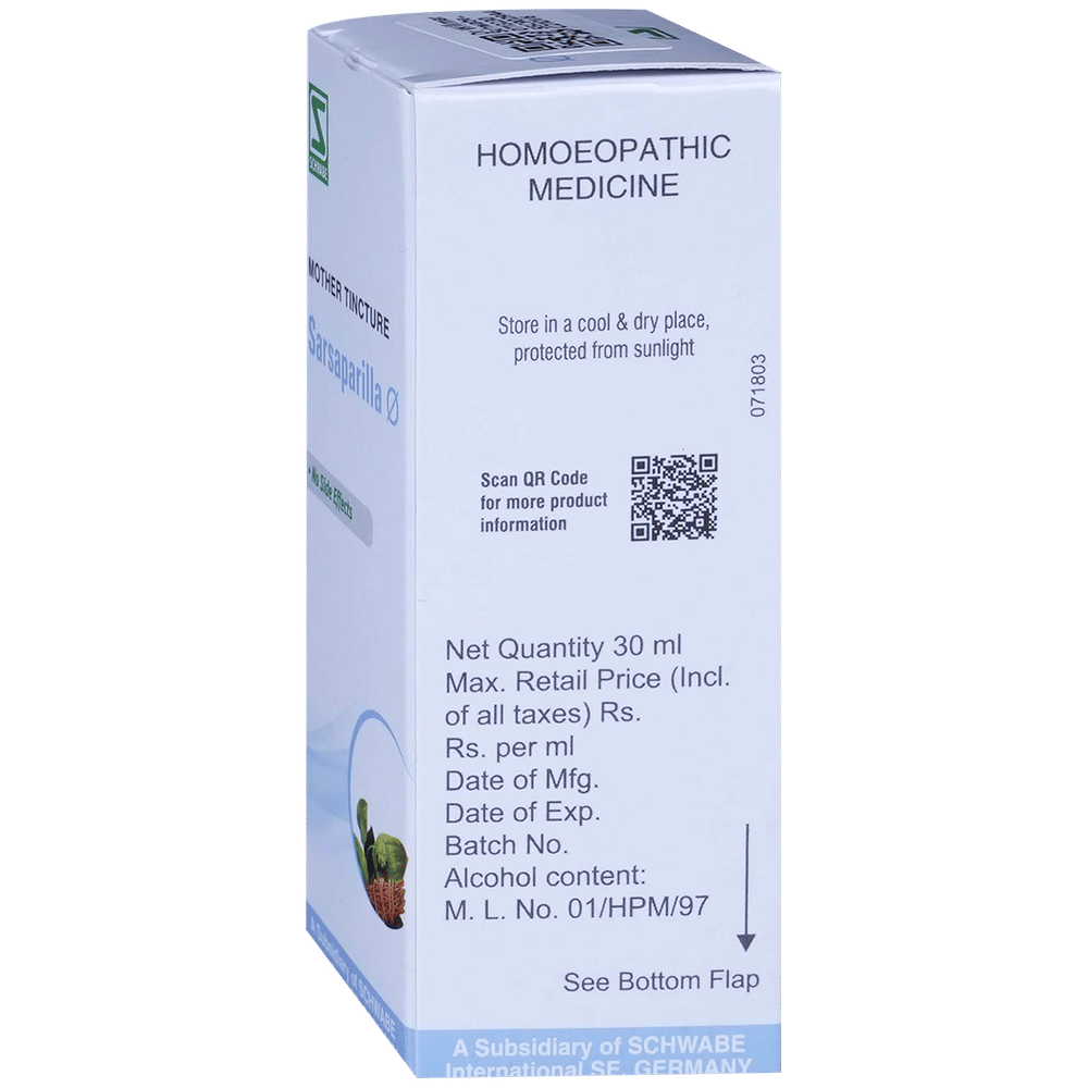 Dr Willmar Schwabe India Sarsaparilla Mother Tincture Q bottle of 30 ml Mother Tincture Dr Willmar Schwabe India Sarsaparilla Mother Tincture Q bottle of 30 ml Mother Tincture