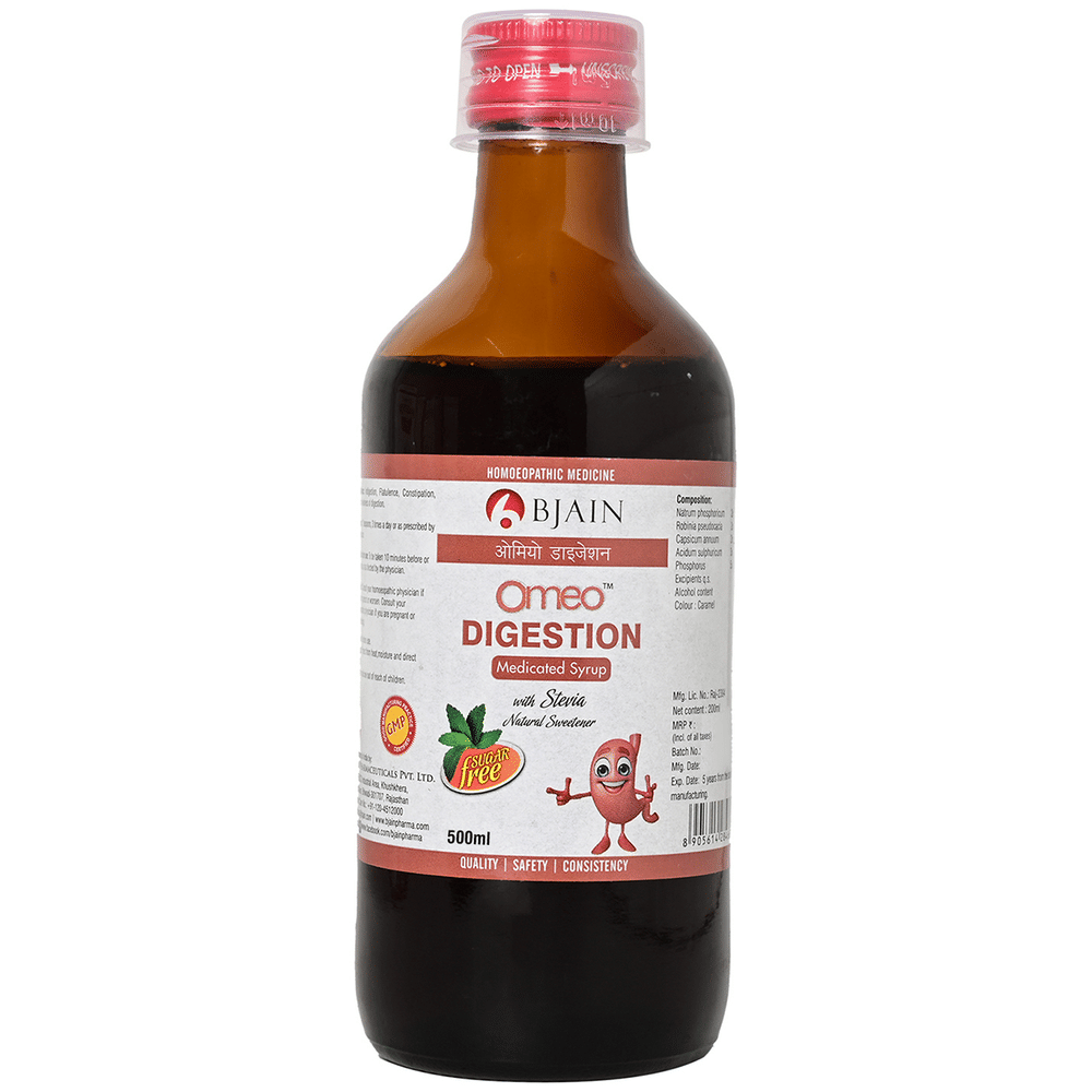 Bjain Omeo Digestion Medicated Syrup Sugar Free bottle of 500 ml Syrup