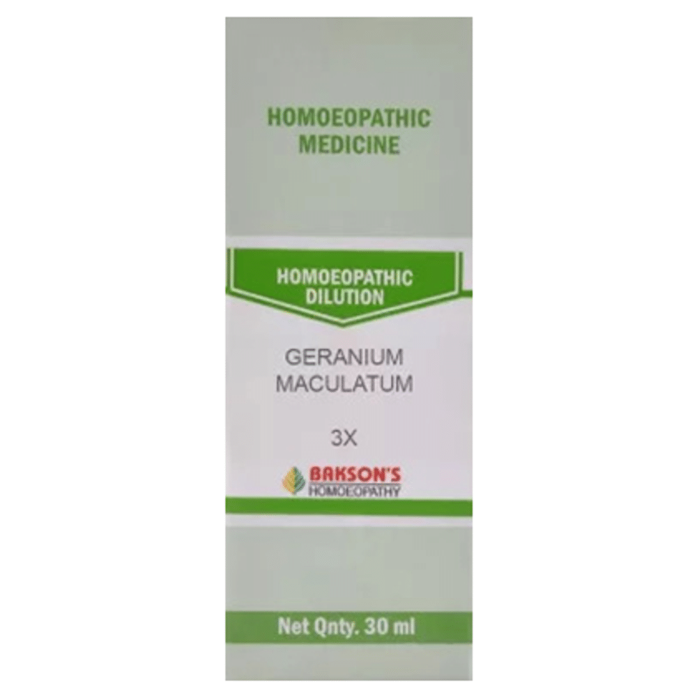 Bakson's Homeopathy Geranium Maculatum Dilution 3X bottle of 30 ml Dilution