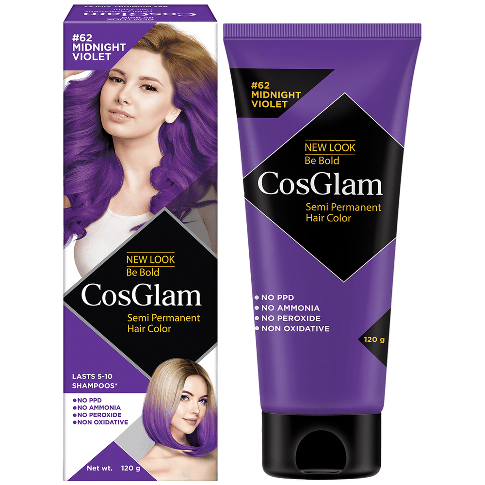 CosGlam Semi Permanent Hair Color | PPD & Ammonia free | Midnight Violet tube of 120 gm Cream