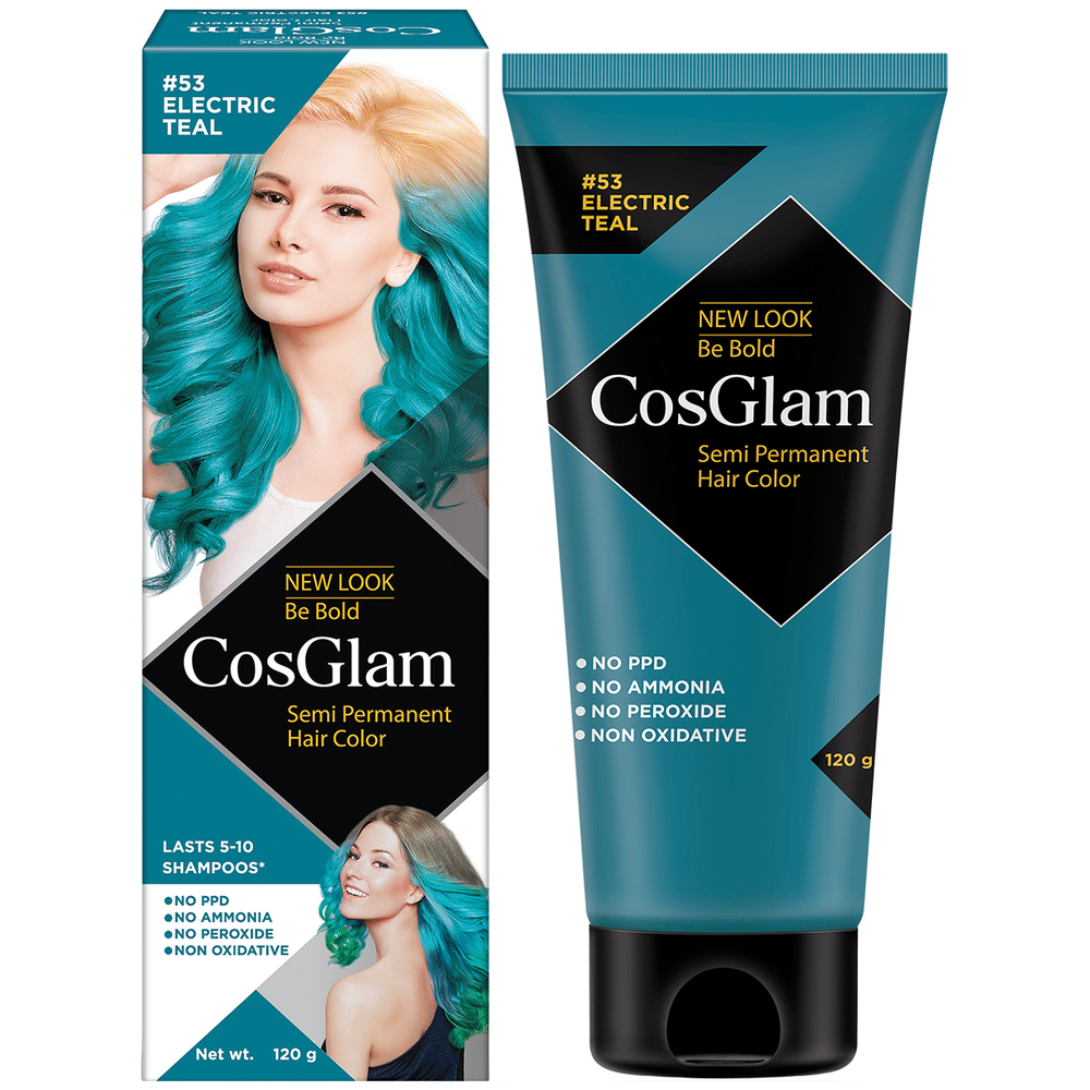 CosGlam Semi Permanent Hair Color | PPD & Ammonia free | Electric Teal tube of 120 gm Cream