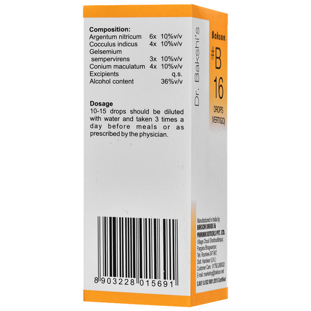 Bakson B16 Vertigo Drop bottle of 30 ml Drop