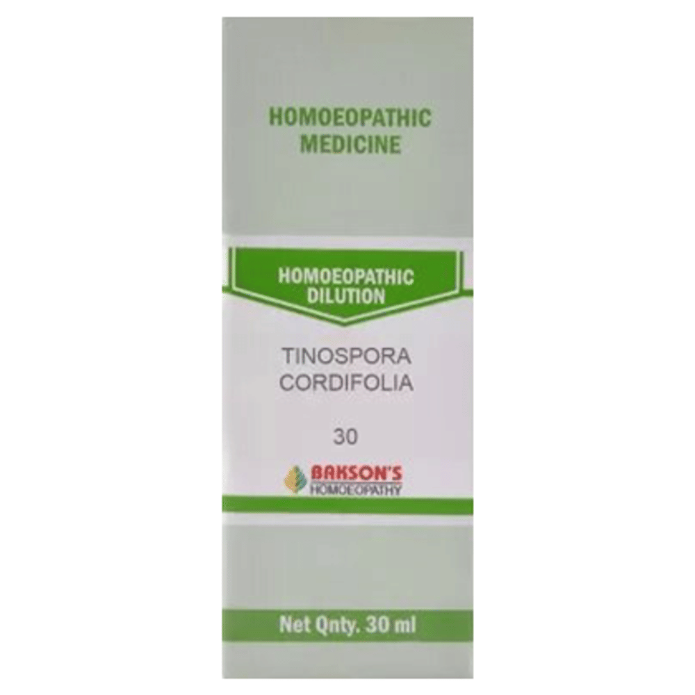 Bakson's Homeopathy Tinospora Cordifolia Dilution 30 bottle of 30 ml Dilution Bakson's Homeopathy Tinospora Cordifolia Dilution 30 bottle of 30 ml Dilution
