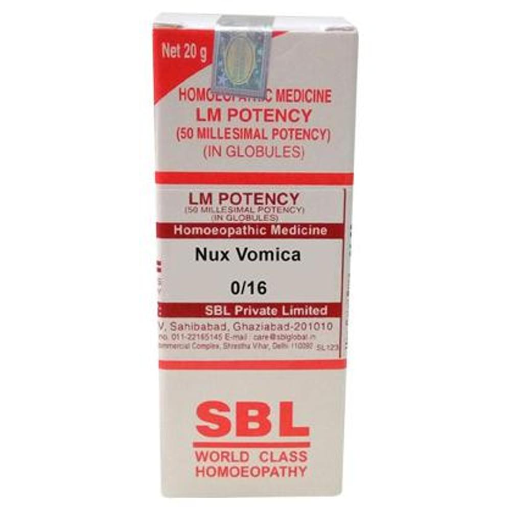 SBL Nux Vomica 0/16 LM bottle of 20 gm Globules SBL Nux Vomica 0/16 LM bottle of 20 gm Globules