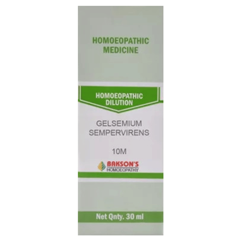 Bakson's Homeopathy Gelsemium Sempervirens Dilution 10M bottle of 30 ml Dilution Bakson's Homeopathy Gelsemium Sempervirens Dilution 10M bottle of 30 ml Dilution