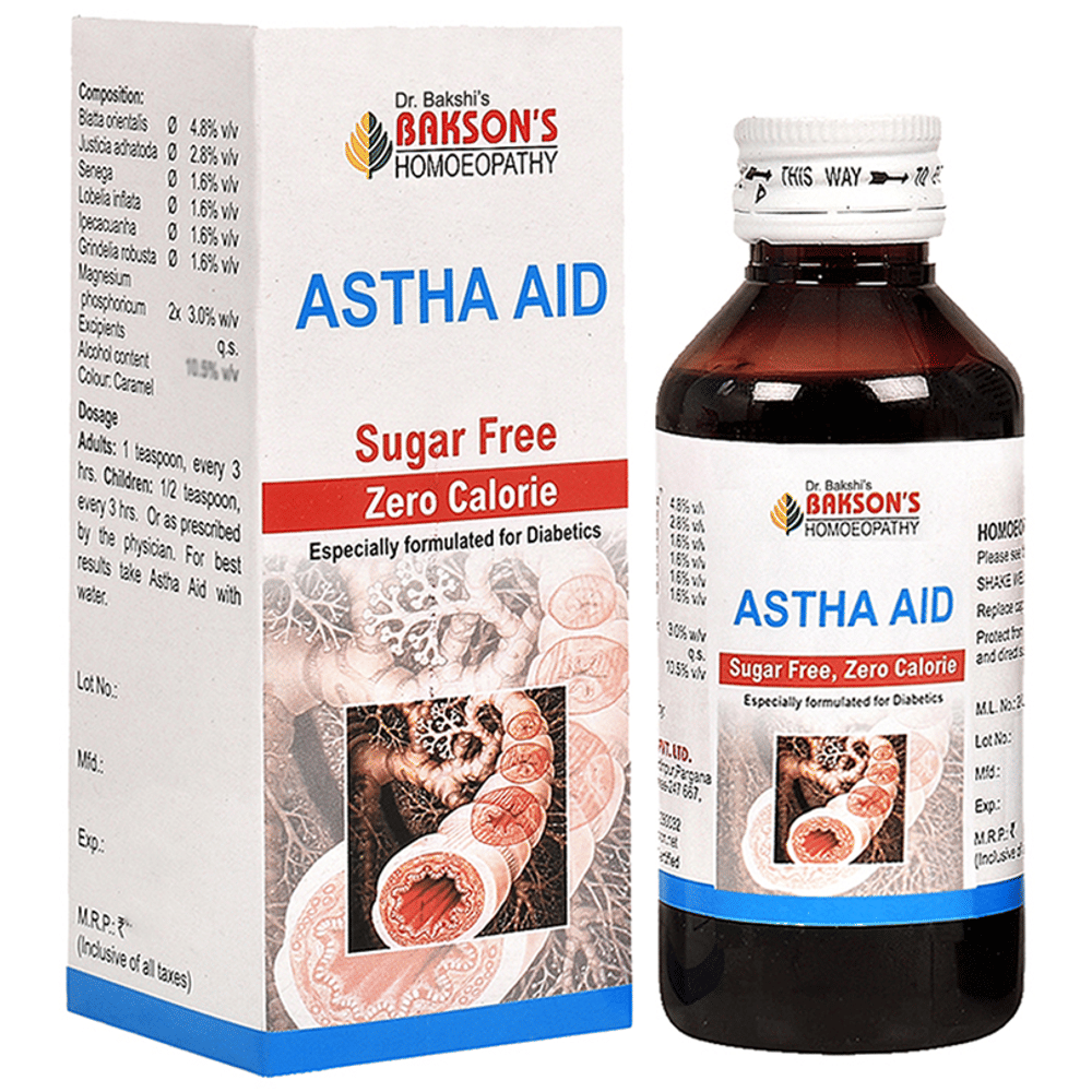 Bakson's Homeopathy Astha Aid Syrup Sugar Free bottle of 115 ml Syrup
