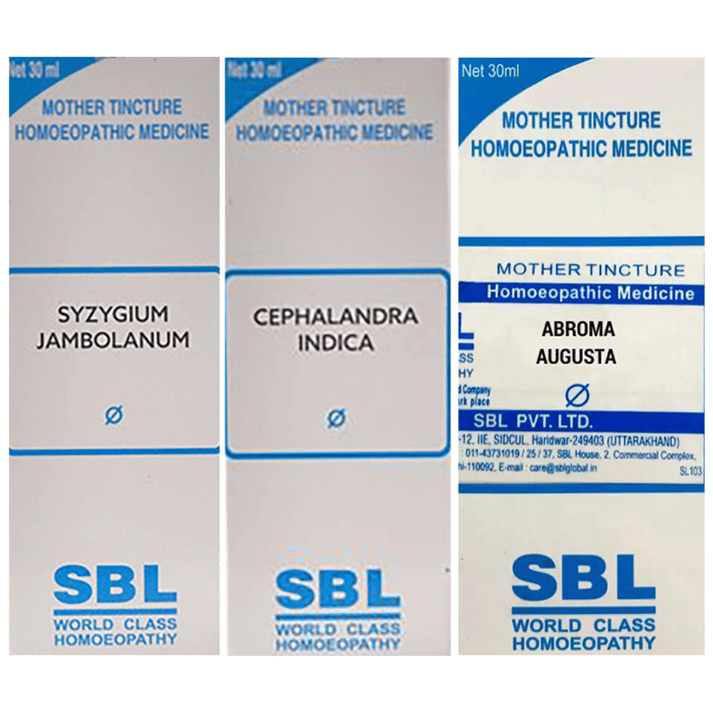 Combo Pack of SBL Syzygium Jambolanum Mother Tincture Q, SBL Cephalandra Indica Mother Tincture Q & SBL Abroma Augusta Mother Tincture Q (30ml Each) combo pack of 3 bottles