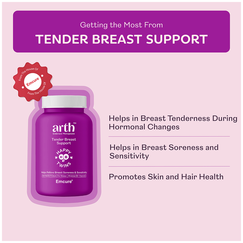 Arth Tender Breast Support Capsule with Primrose Oil, Vitamin E & Vitamin B6 bottle of 60 capsules Arth Tender Breast Support Capsule with Primrose Oil, Vitamin E & Vitamin B6 bottle of 60 capsules