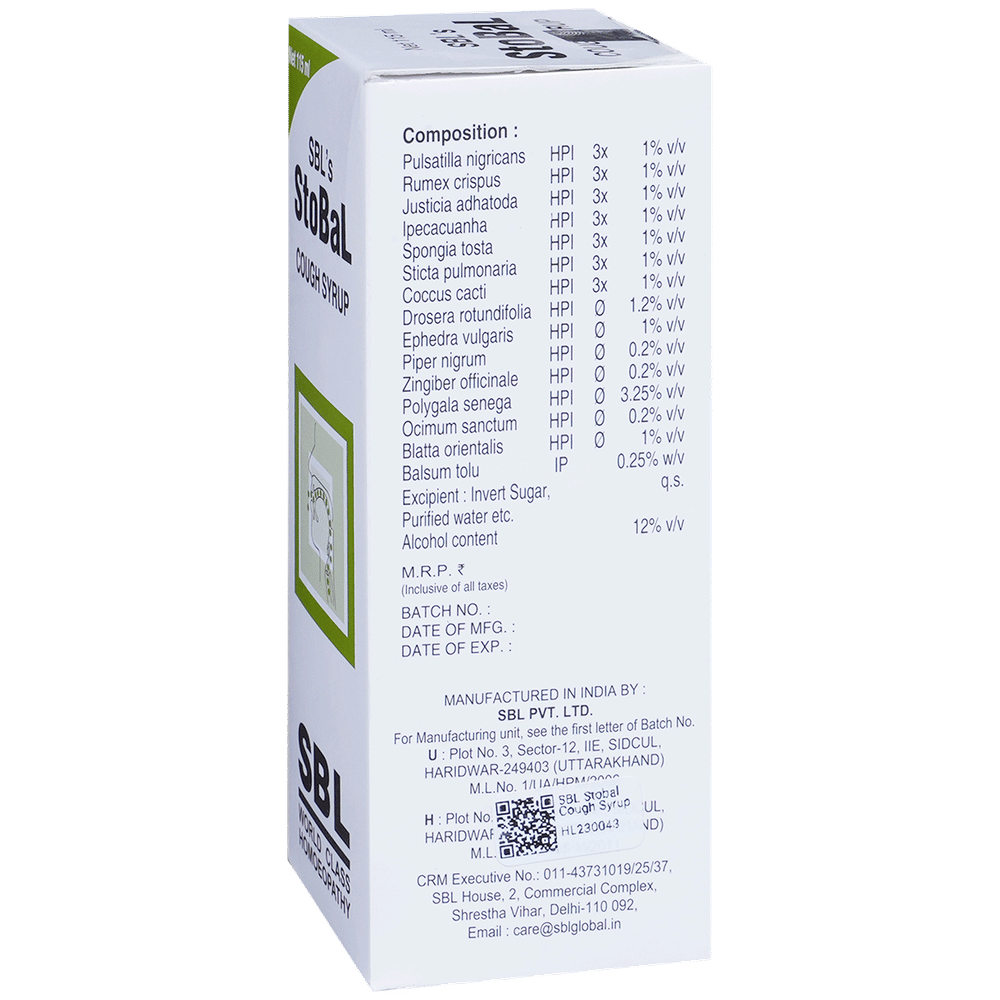SBL Stobal Cough Syrup bottle of 115 ml Syrup