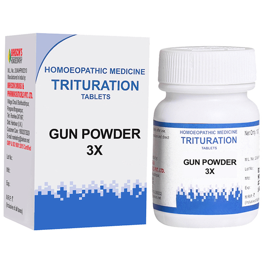 Bakson's Homeopathy Gun Powder Trituration Tablet 3X bottle of 100 trituration tablets