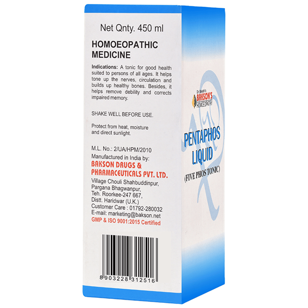 Bakson's Homeopathy Pentaphos Liquid Five Phos Tonic bottle of 450 ml Tonic Bakson's Homeopathy Pentaphos Liquid Five Phos Tonic bottle of 450 ml Tonic