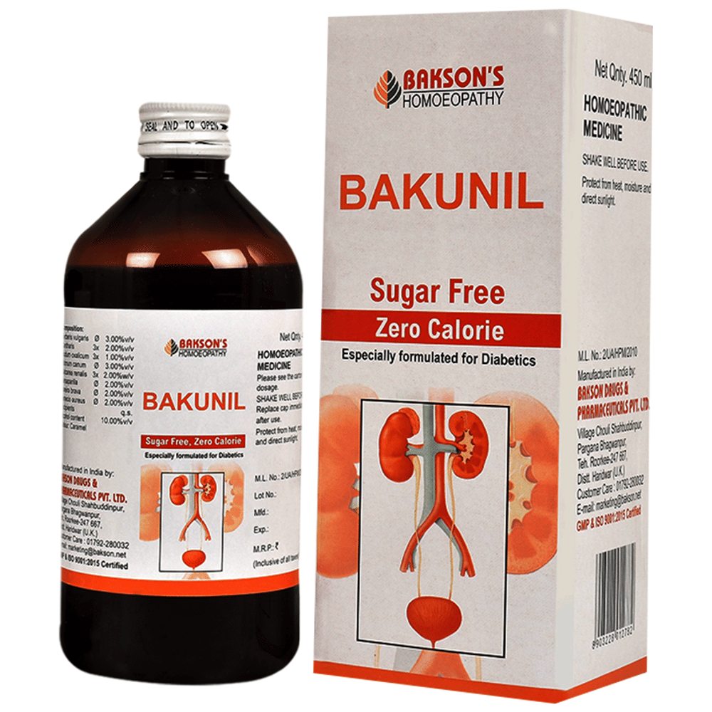 Bakson's Homeopathy Bakunil Syrup Sugar Free bottle of 450 ml Syrup