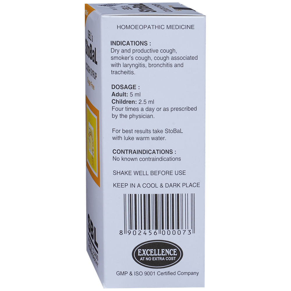 SBL Stobal Cough Syrup Sugar Free bottle of 180 ml Syrup