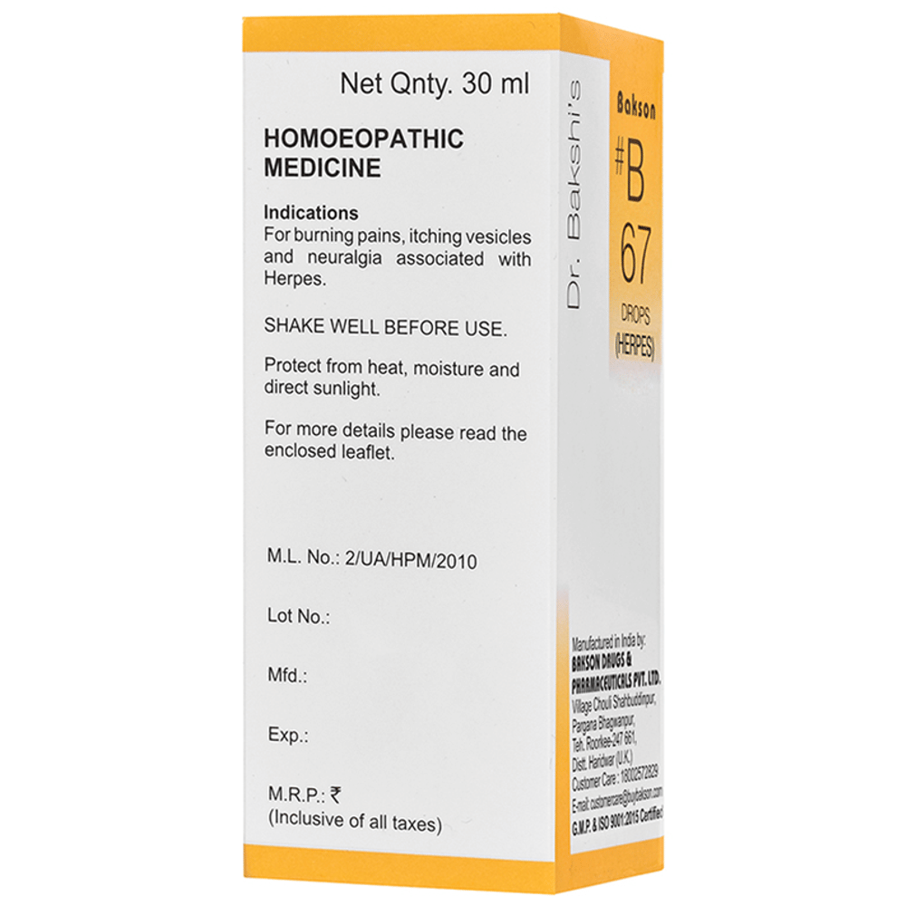 Bakson B67 Herpes Drop bottle of 30 ml Drop