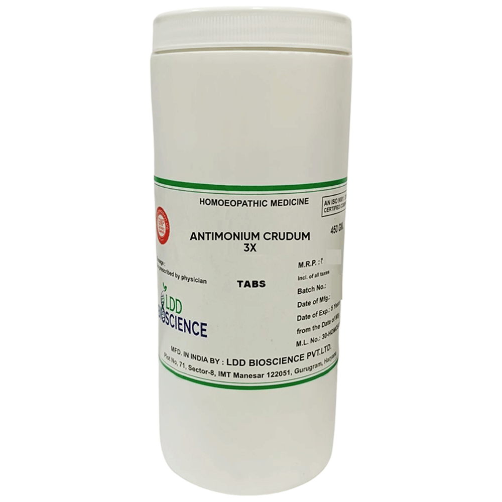 LDD Bioscience Antimonium Crudum 3X bottle of 450 gm Tablet