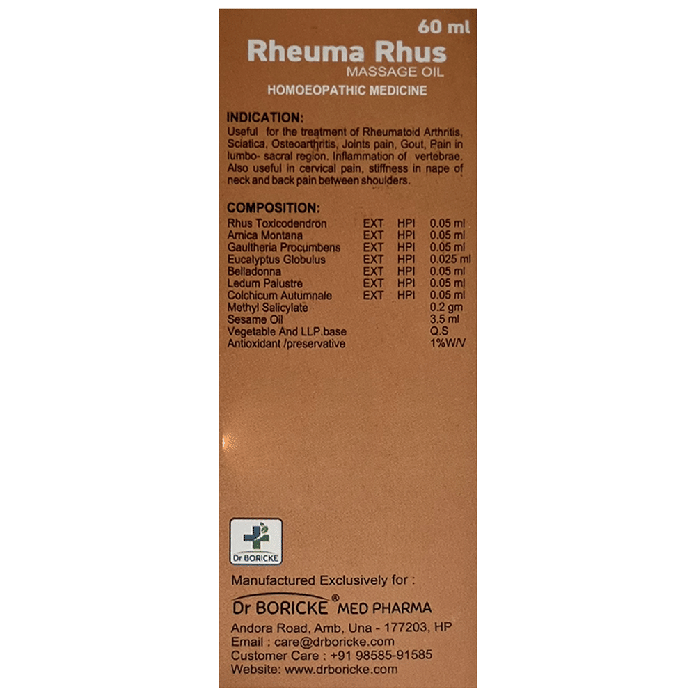 Dr Boricke Rheuma Rhus Oil bottle of 60 ml Oil Dr Boricke Rheuma Rhus Oil bottle of 60 ml Oil