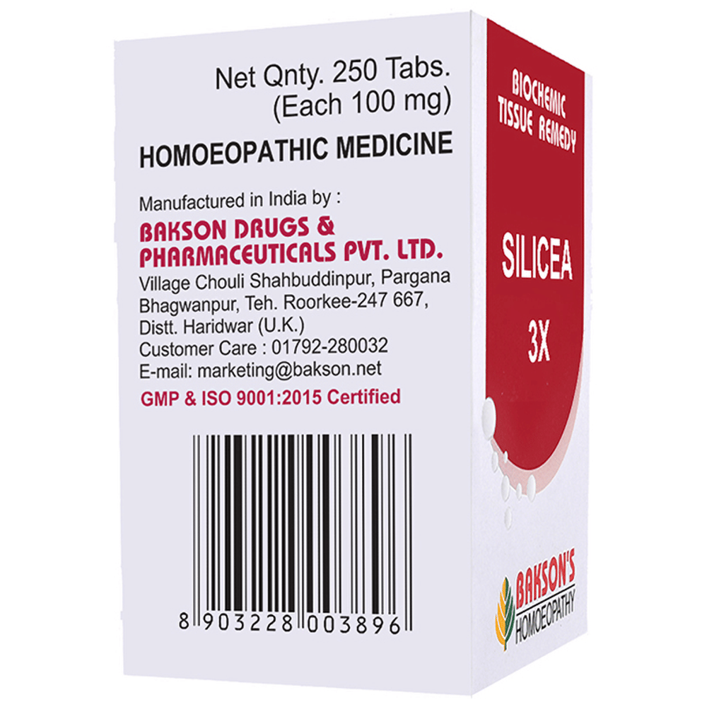Bakson's Homeopathy Silicea Biochemic Tablet 3X bottle of 250 biochemic tablets Bakson's Homeopathy Silicea Biochemic Tablet 3X bottle of 250 biochemic tablets