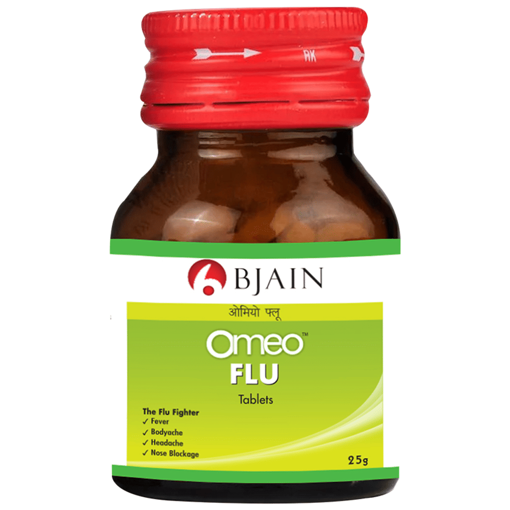 Bjain Omeo Flu Tablet bottle of 25 gm Tablet