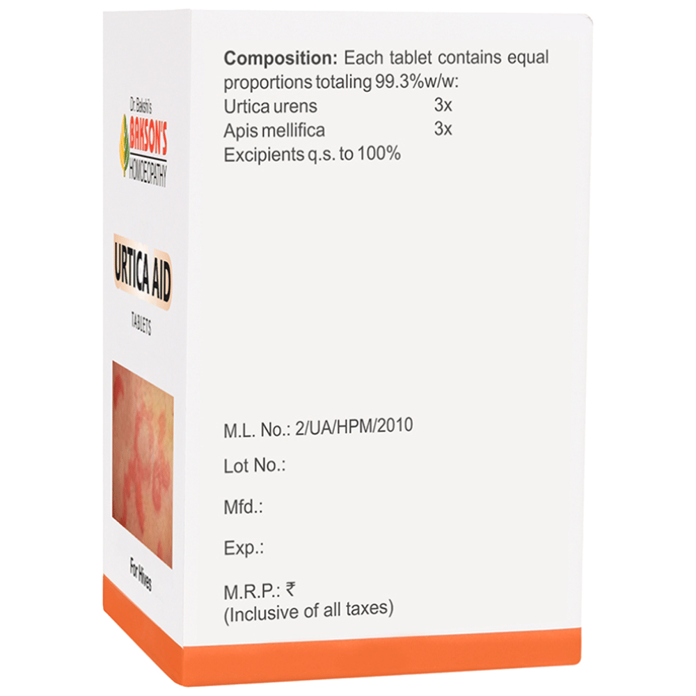 Bakson's Homeopathy Urtica Aid Tablet bottle of 75 tablets