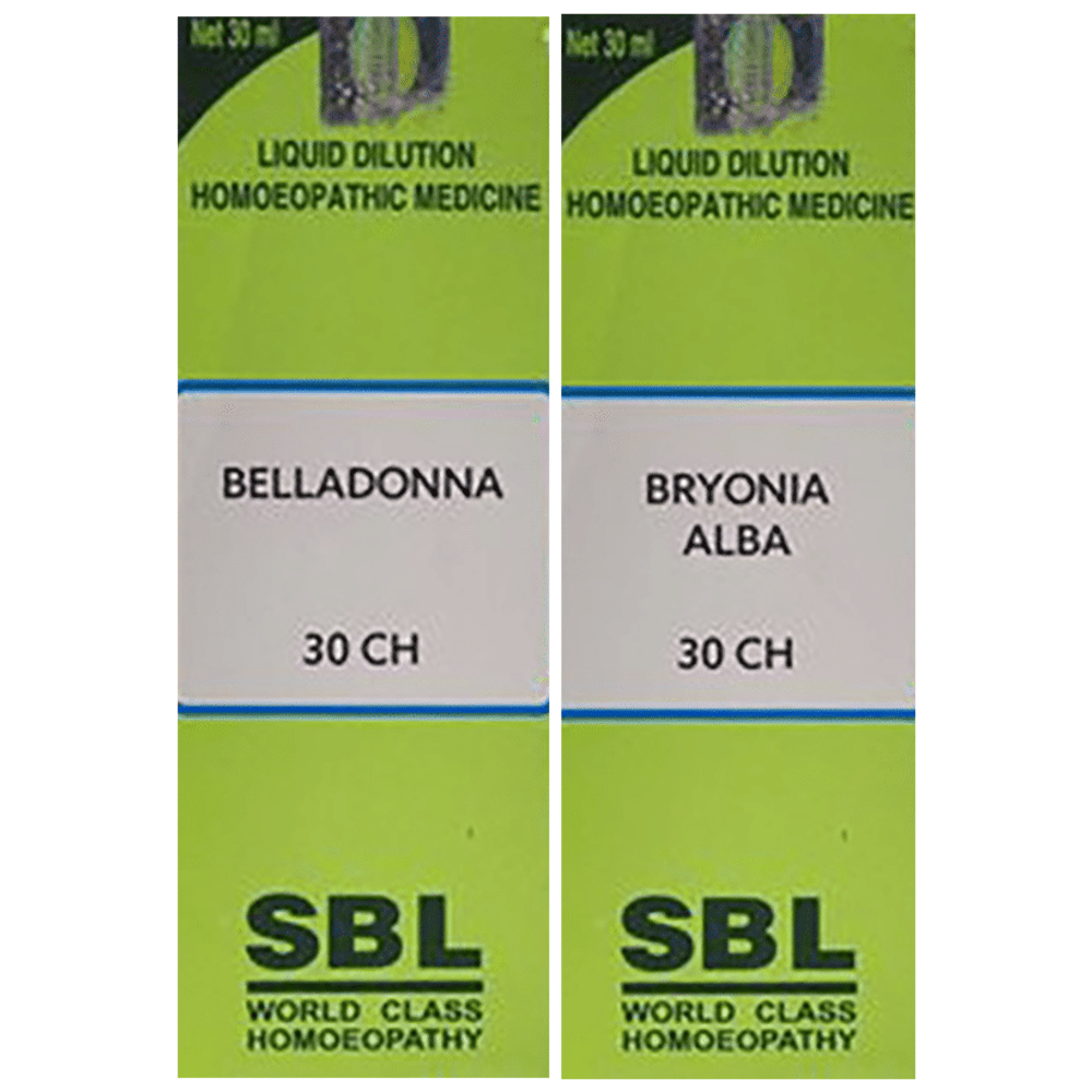 Combo Pack of SBL Bryonia Alba Dilution 30 CH & SBL Belladonna Dilution 30 CH (30ml Each) combo pack of 2 bottles