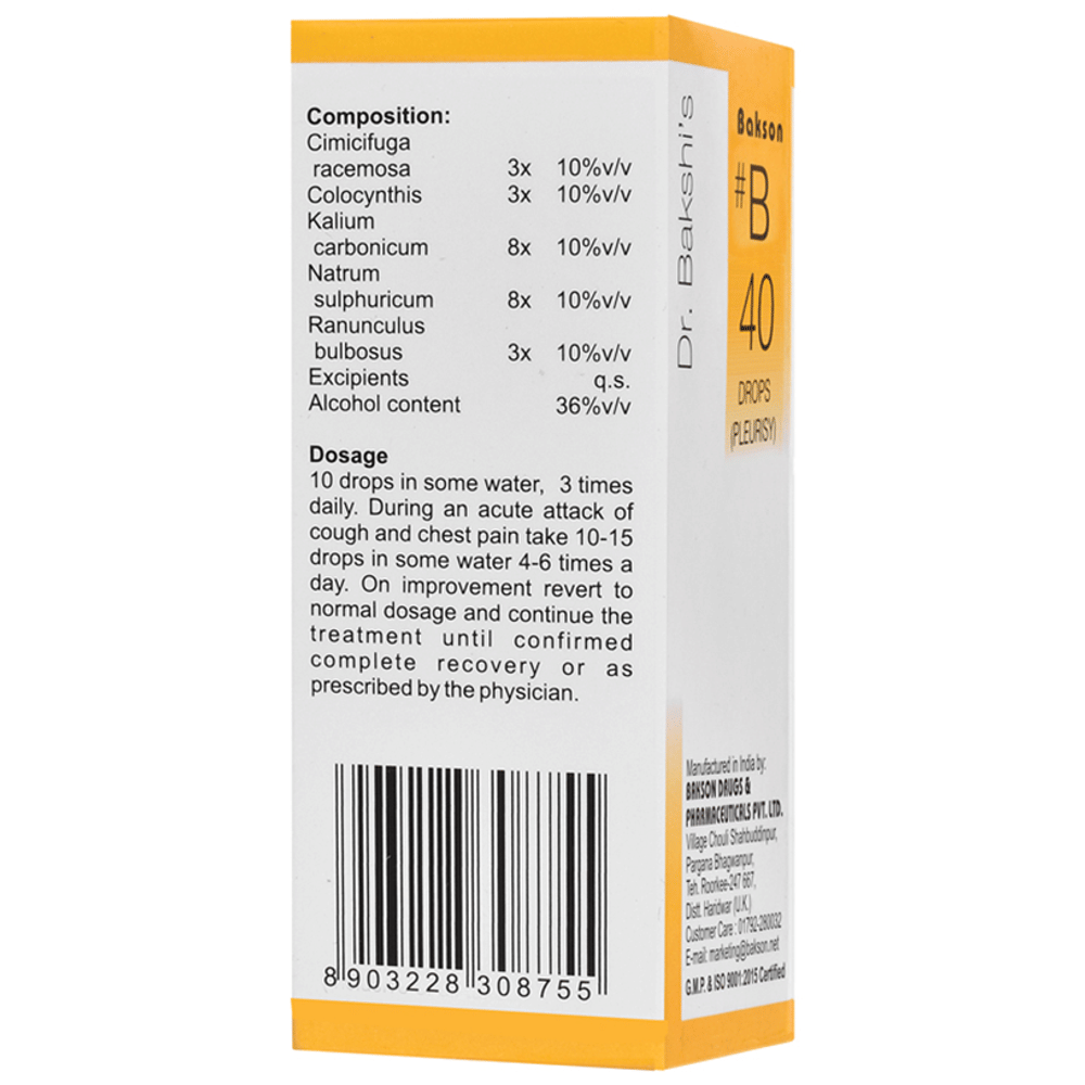 Bakson B40 Pleurisy Drop bottle of 30 ml Drop