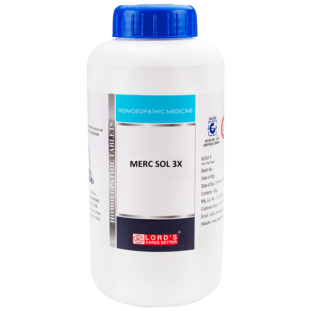 Lord's Merc Sol Trituration Tablet 3X bottle of 450 gm Trituration Tablet Lord's Merc Sol Trituration Tablet 3X bottle of 450 gm Trituration Tablet