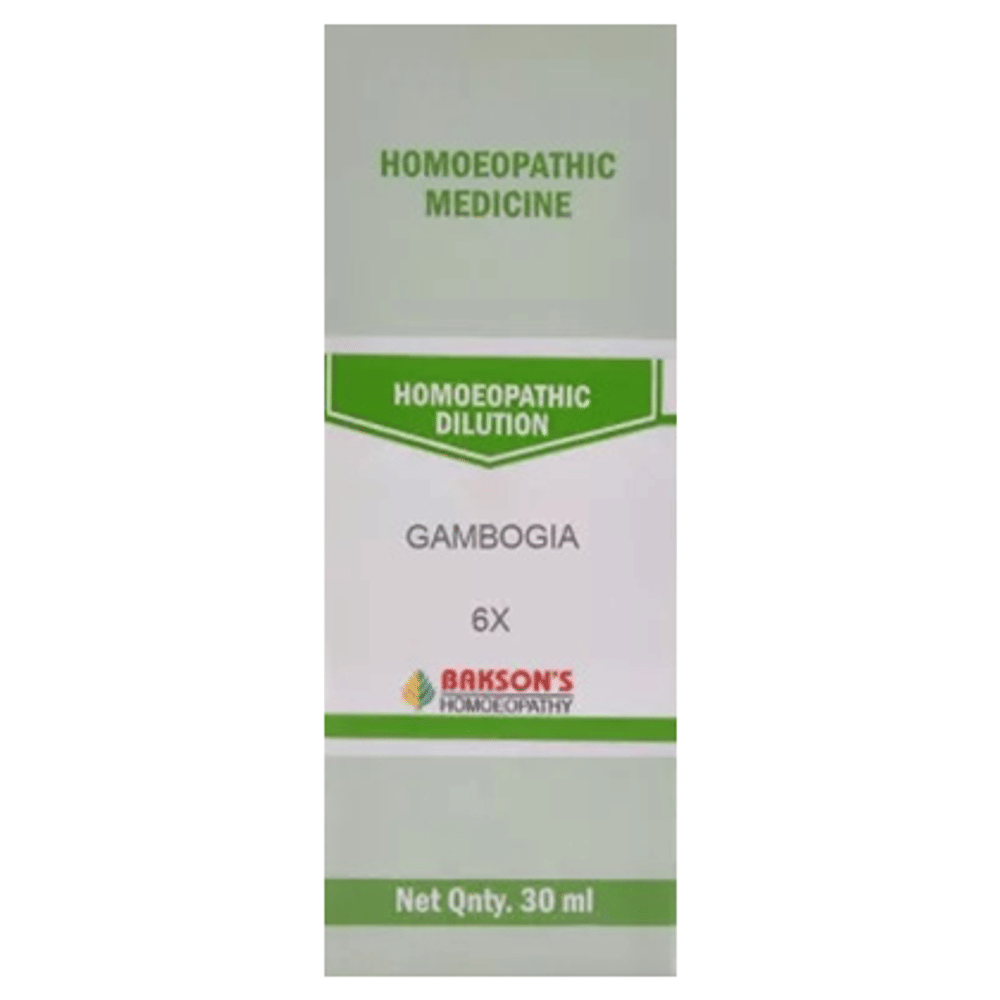 Bakson's Homeopathy Gambogia Dilution 6X bottle of 30 ml Dilution