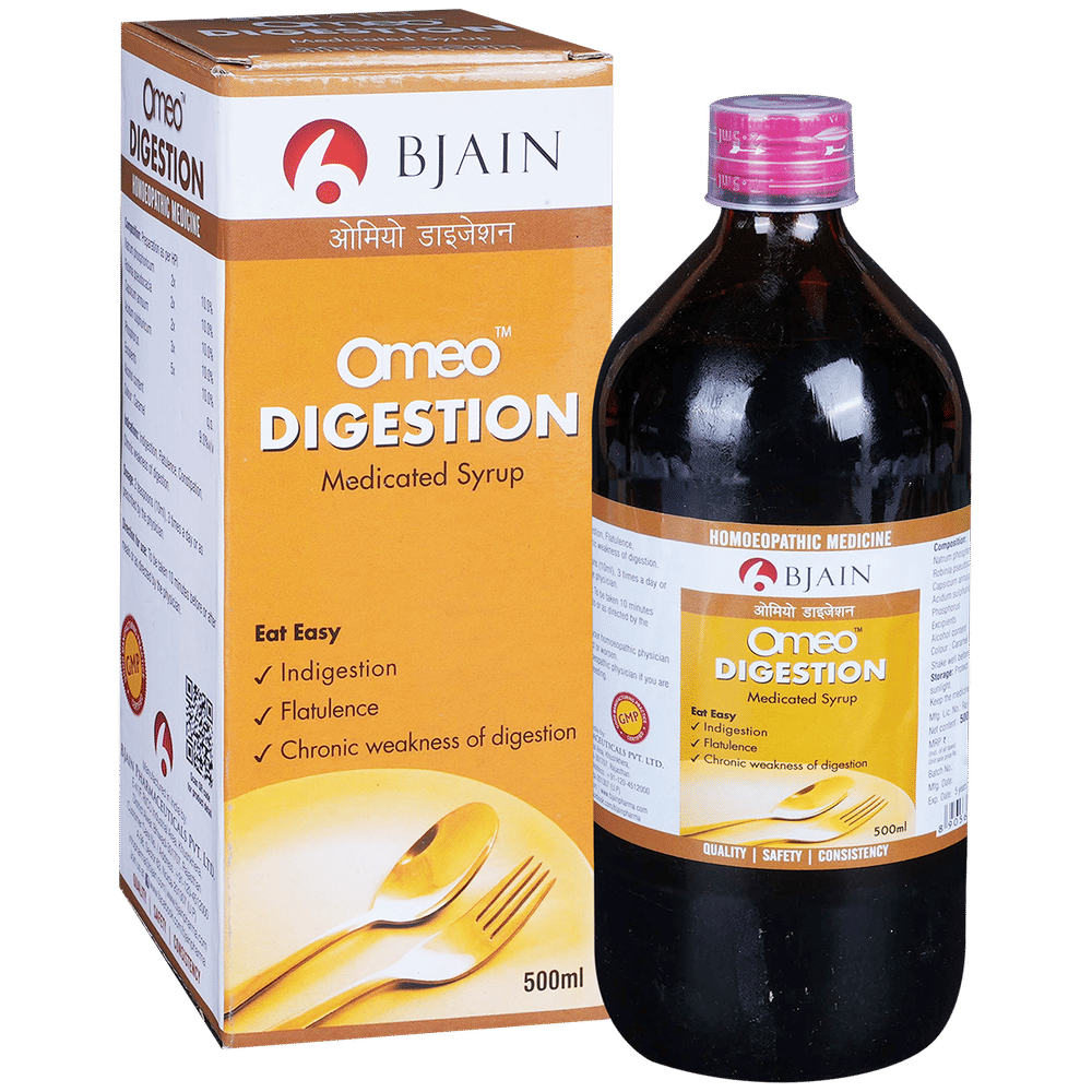Bjain Omeo Digestion Medicated Syrup bottle of 500 ml Syrup